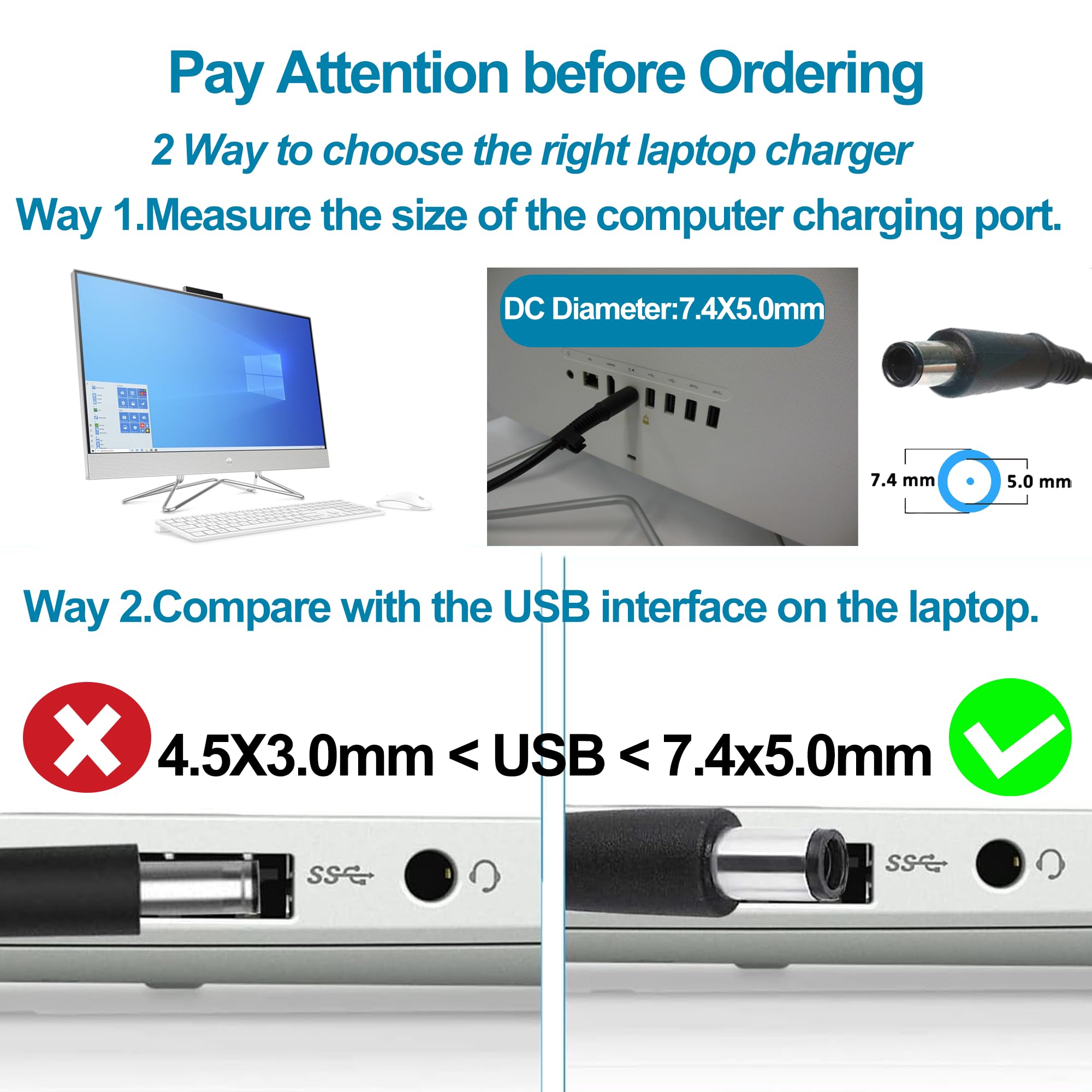 Kiteurad 90W 65W Ac Adapter For Hp All In One Desktop Computer Power Cord For Hp All In One Computer 20'' 22'' 24'' 27'' 22 Dd 2