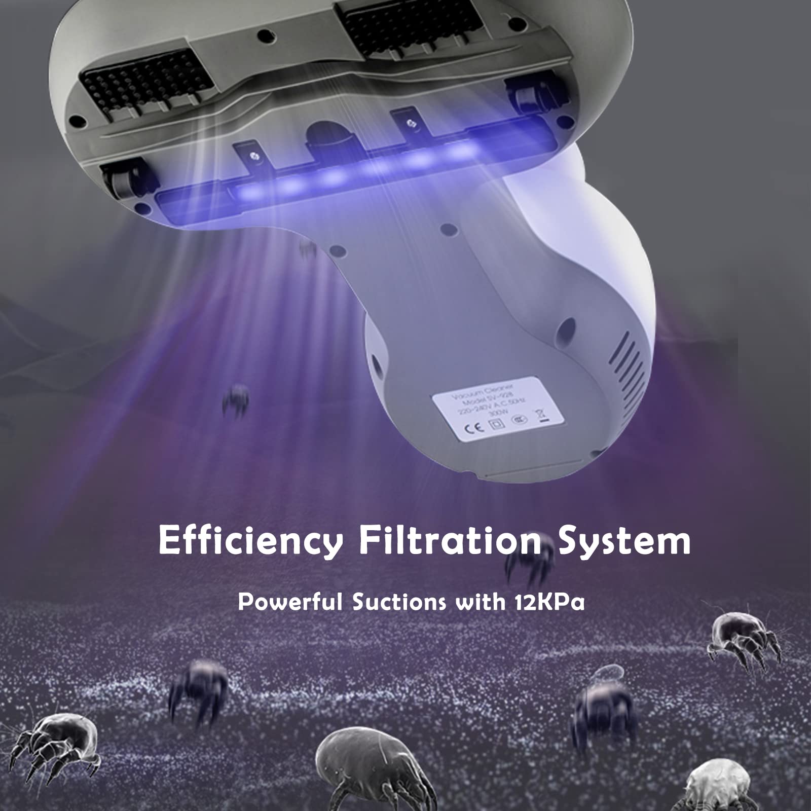 Hersven Mattress Vacuum Cleaner, Uv Bed Cleaner 12Kpa Handheld Upgraded Effectively Clean Up Bed, Pillows, Cloth Sofas, Carpets