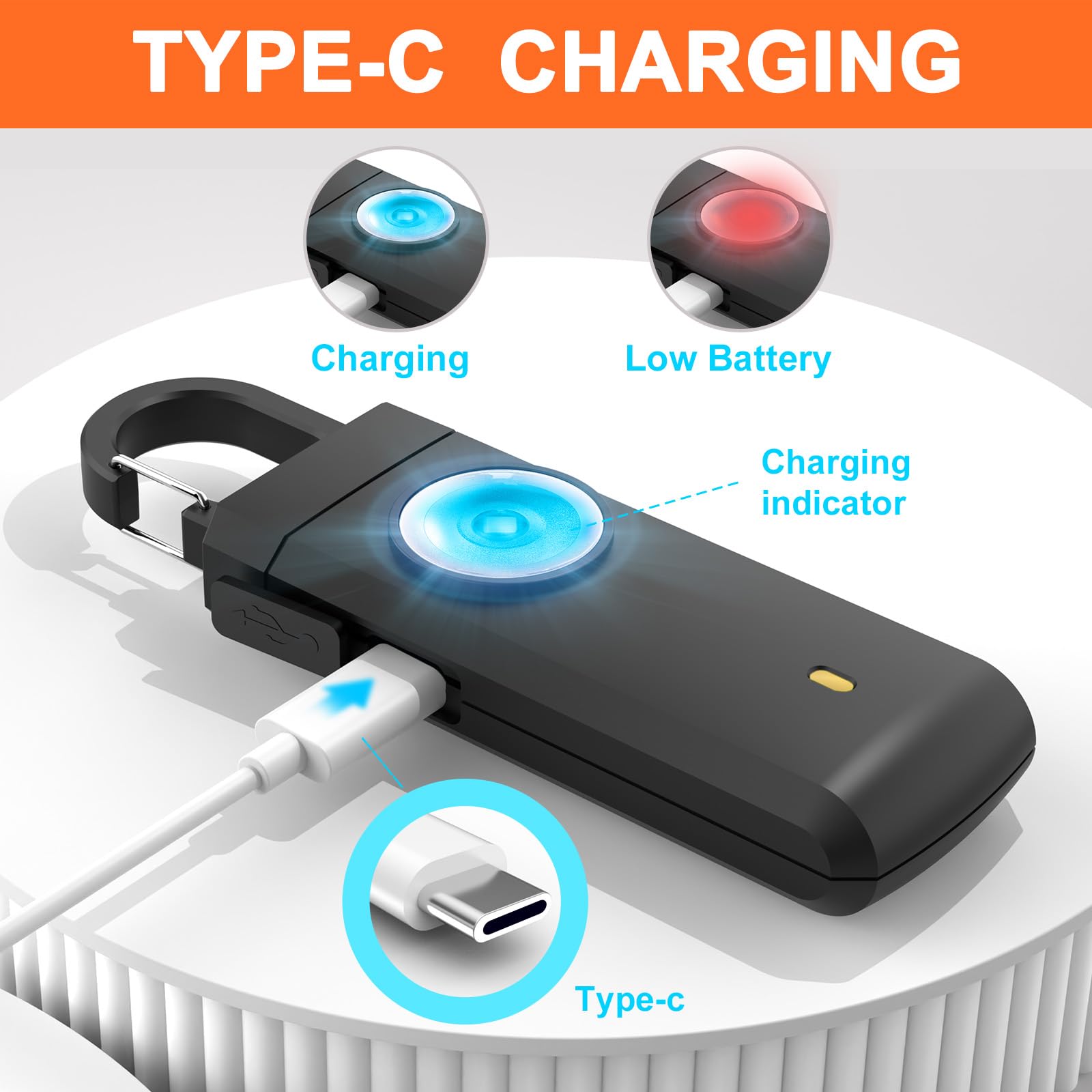 4 Pcs Self Defense Usb Rechargeable Alarm,130 Db Loud Siren With Led Strobe Light,Keychain Design For Easier Carrying, Personal