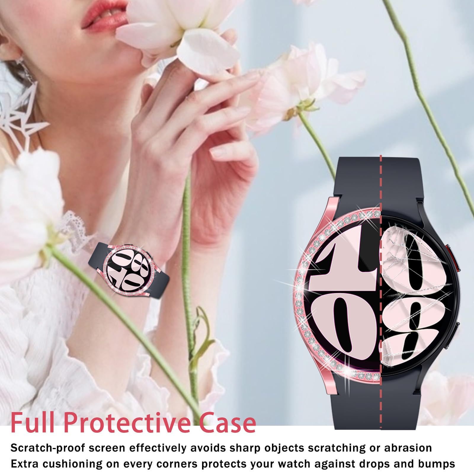 [6Pack] Richone For Galaxy Watch 6 44Mm Rhinestones Screen Protector Cases Samsung Smart Watch 6 Sm-R940 Protective Covers Acces