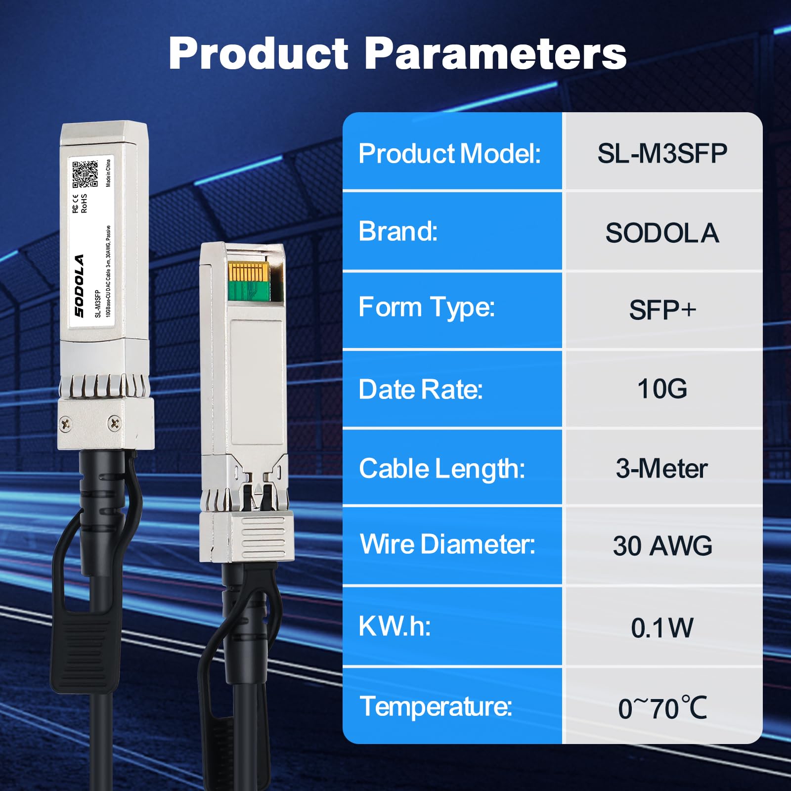 Sodola 10Gb Sfp+ Dac Cable, 10G Sfp+ To Sfp+ Passive Direct Copper Twinax Sfp+ Cable 30Awg, 3 Meter(9.84Ft) For Cisco Sfp H10Gb