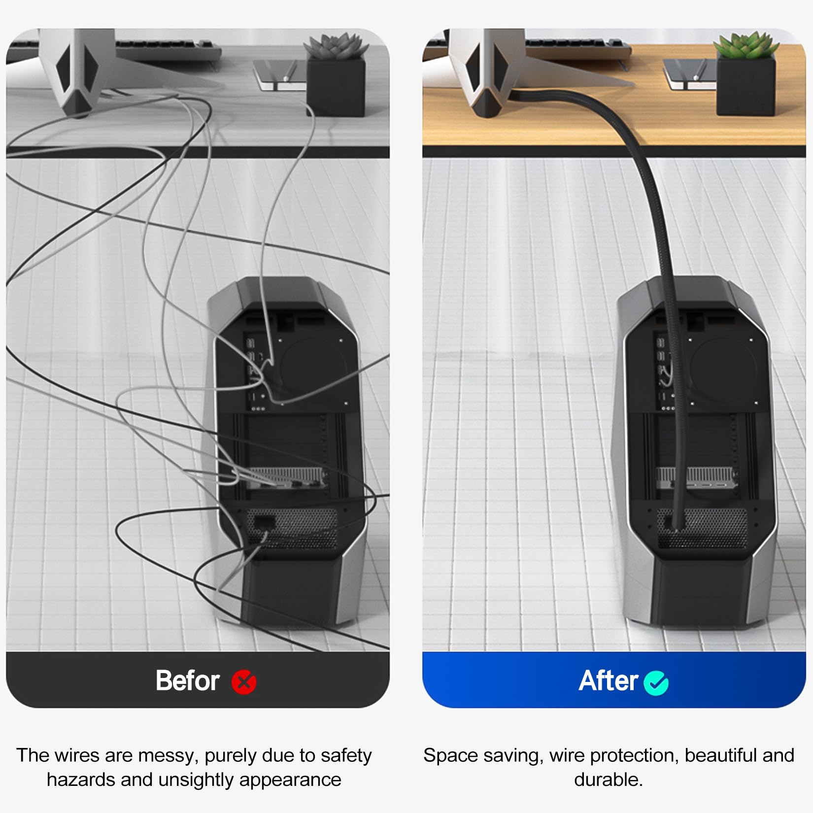 Wire Cord Protector, Wire Loom Tubing, Cable Sleeve Split Sleeving For Computer Electrical Wire Organizer Sleeve Hose (1/2'' 15F