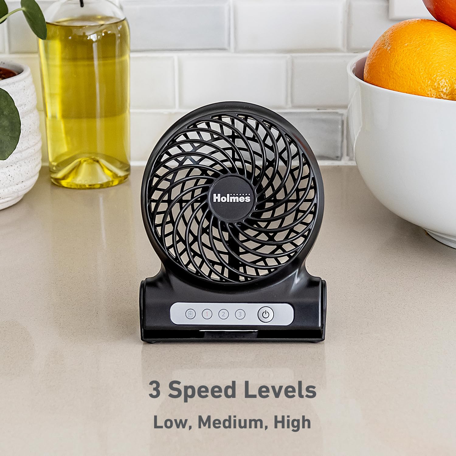 Holmes 4'' Personal Fan, Rechargeable Battery, 3 Speed Settings, Lightweight, Compact And Portable, Adjutstable Head, Home And O