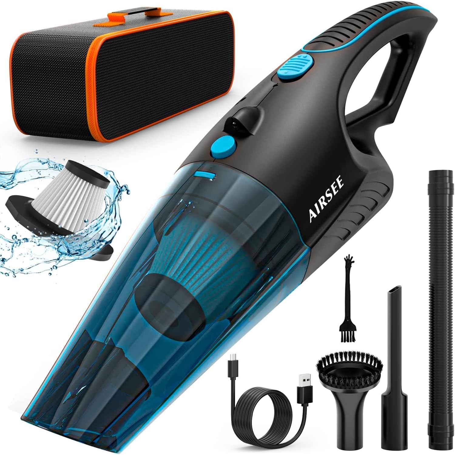 Airsee Handheld Vacuum, 13 Kpa & 2500Mah Cordless Car Vacuum, Rechargeable Hand Held Vacuum With 600Ml Dust Cup, Usb C Cable And