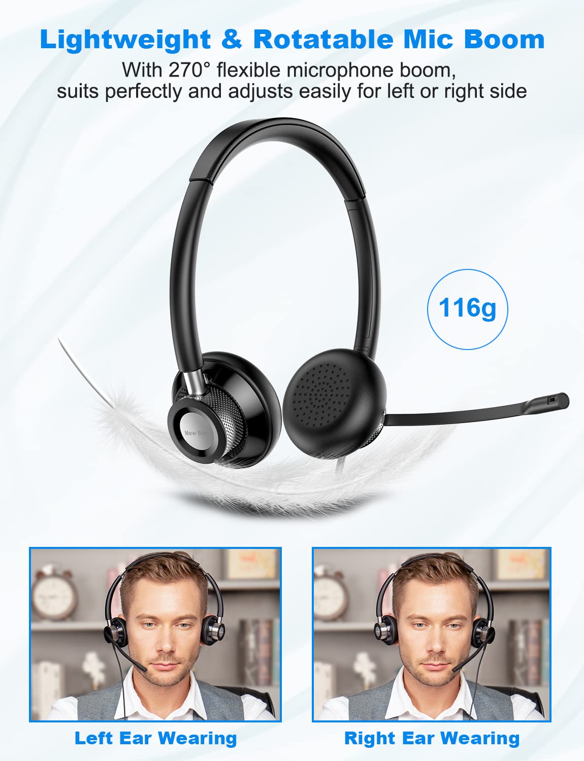 New Bee Usb Headset With Microphone For Pc, Computer Headset With In Line Mute Volume Control Wired Headset For Laptop, Skype, Zoom, Call Center, Meetings, Webinar, Home