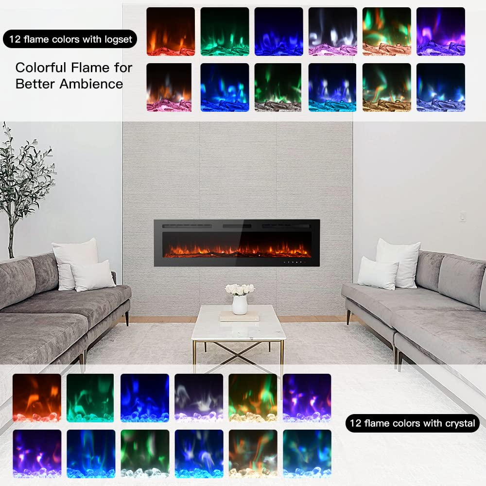 Maxhonor Electric Fireplace Inserts Freestanding Heater For The Living Room Floating Fireplace With 12 Led Colors With Logset An