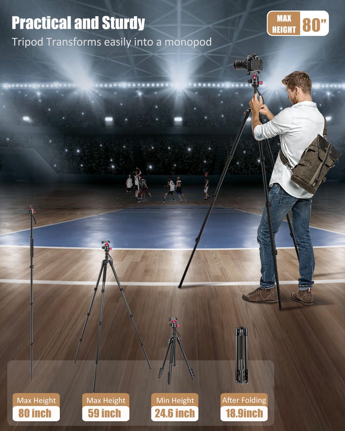 Cambofoto 80'' Professional Dslr Camera Tripod, Slr Ball Head Aluminum Photography Tri Pod & Monopod With Carry Bag Compatible W