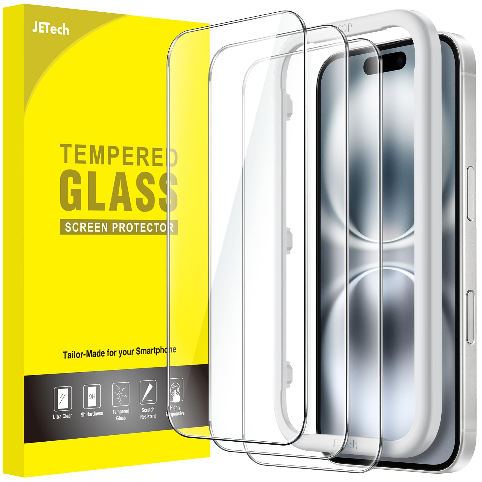 Jetech Screen Protector For Iphone 16 6.1 Inch, Tempered Glass Film With Easy Installation Tool, Case Friendly, Hd Clear, 3 Pack