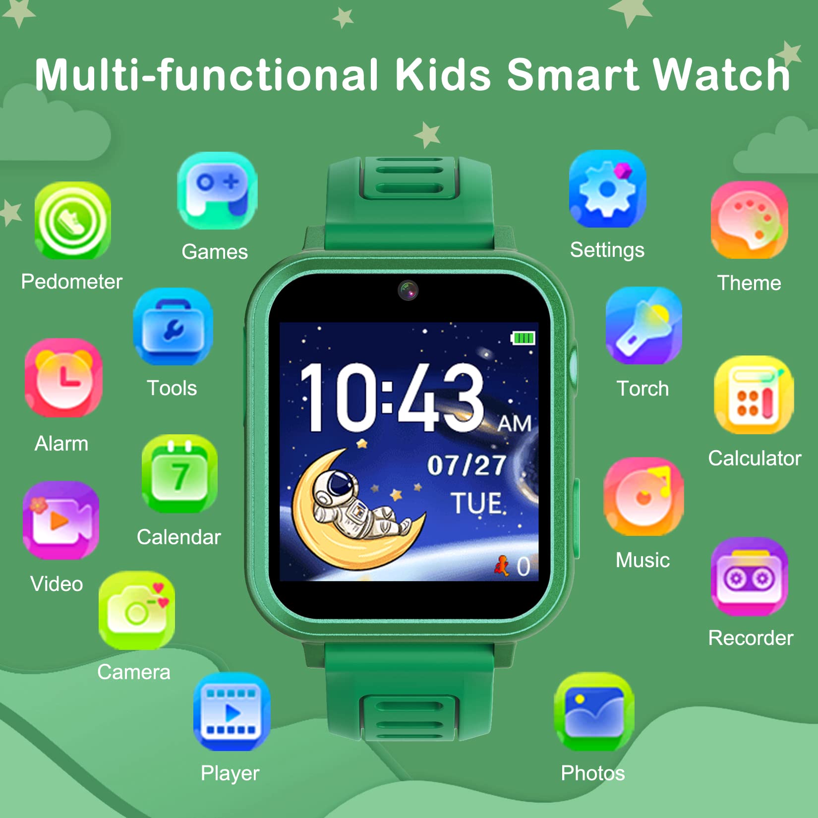 Smart Watch For Kids, Kids Smart Watch With 24 Puzzle Games Camera Video Recorder Music Alarm Calculator Calendar Flashlight Ped