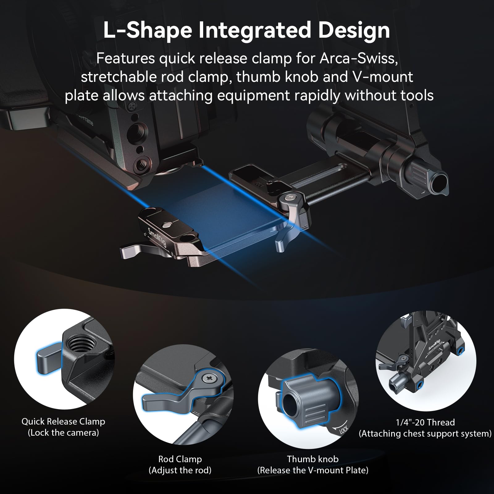 Smallrig V-Mount Battery Plate With Double Quick Release Plate For Arca, Quick Release Chest Pad, 15Mm Rods, L-Shape Compact & F