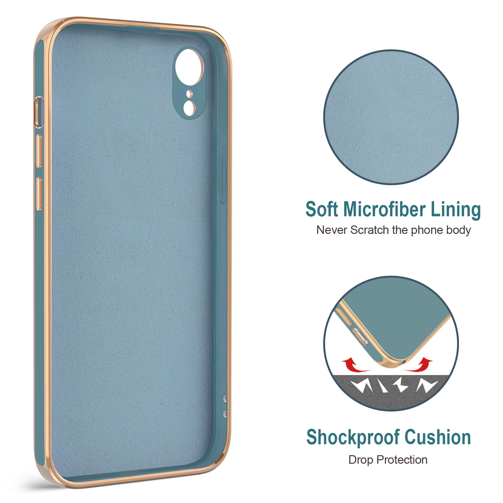 Hython Iphone Xr Case, Blue Gray Shiny Plating Soft Tpu Protective Phone Cover With 360 Rotatable Ring Holder, Magnetic Kickstan