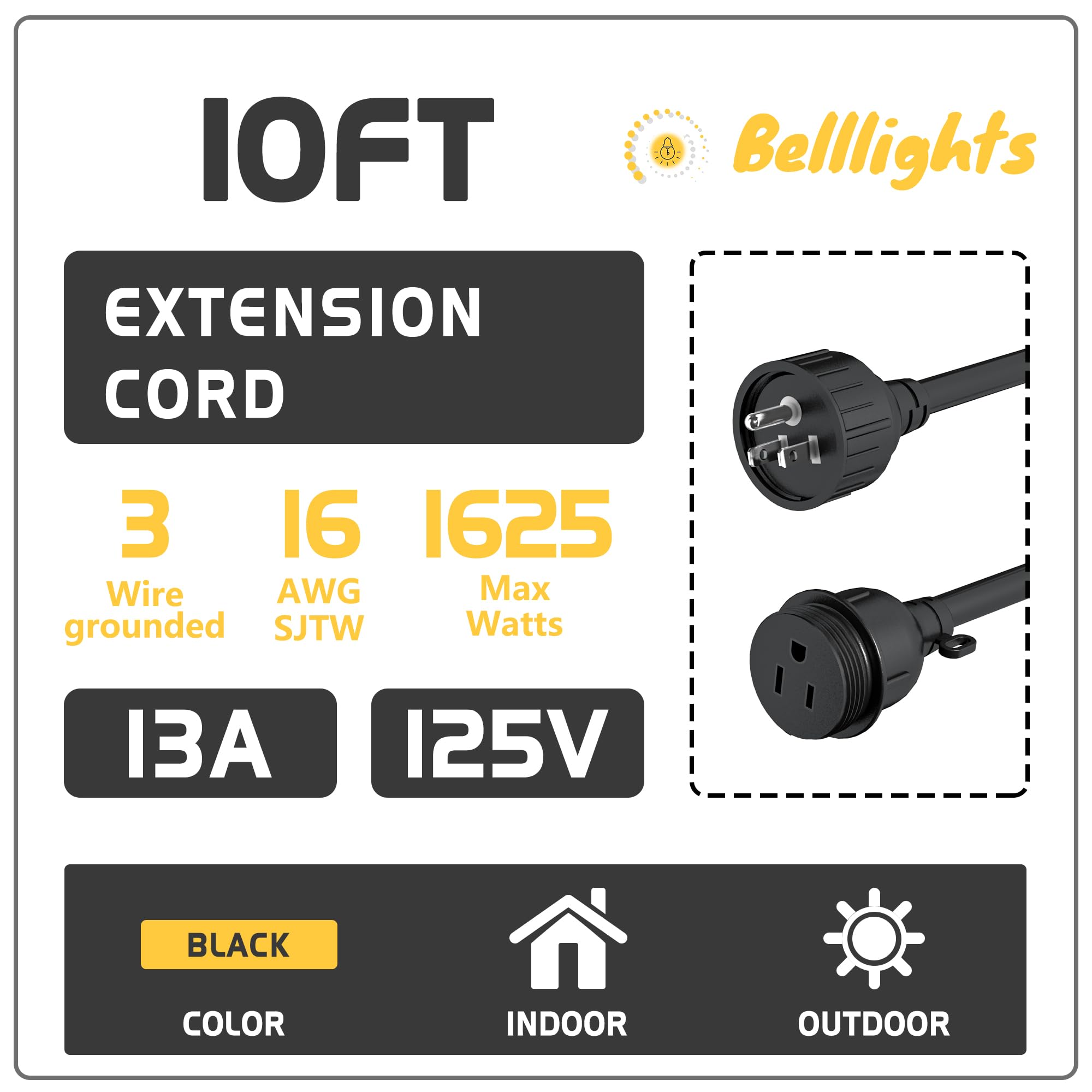 50Ft Green Outdoor Extension Cord, Evenly Spaced 6 Outlets Plugs With Waterproof Cover, 16/3 Sjtw Weatherproof Multiple Outlets