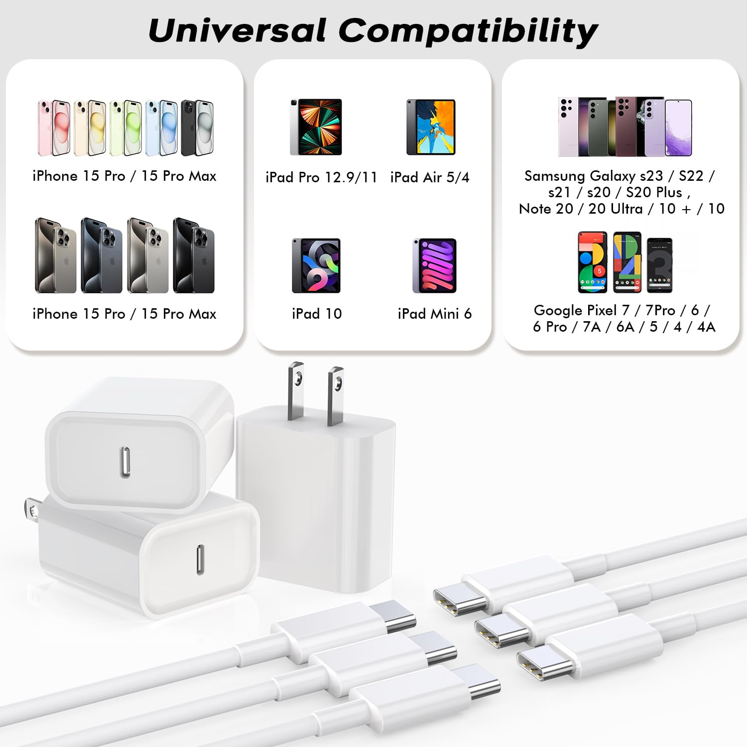Fast Usb C Charger Block,3Pack Long 6Ft Usb C To Usb C Cable Ipad Cord 20W Iphone 15 Charger Fast Charging For Iphone 15/15 Pro/