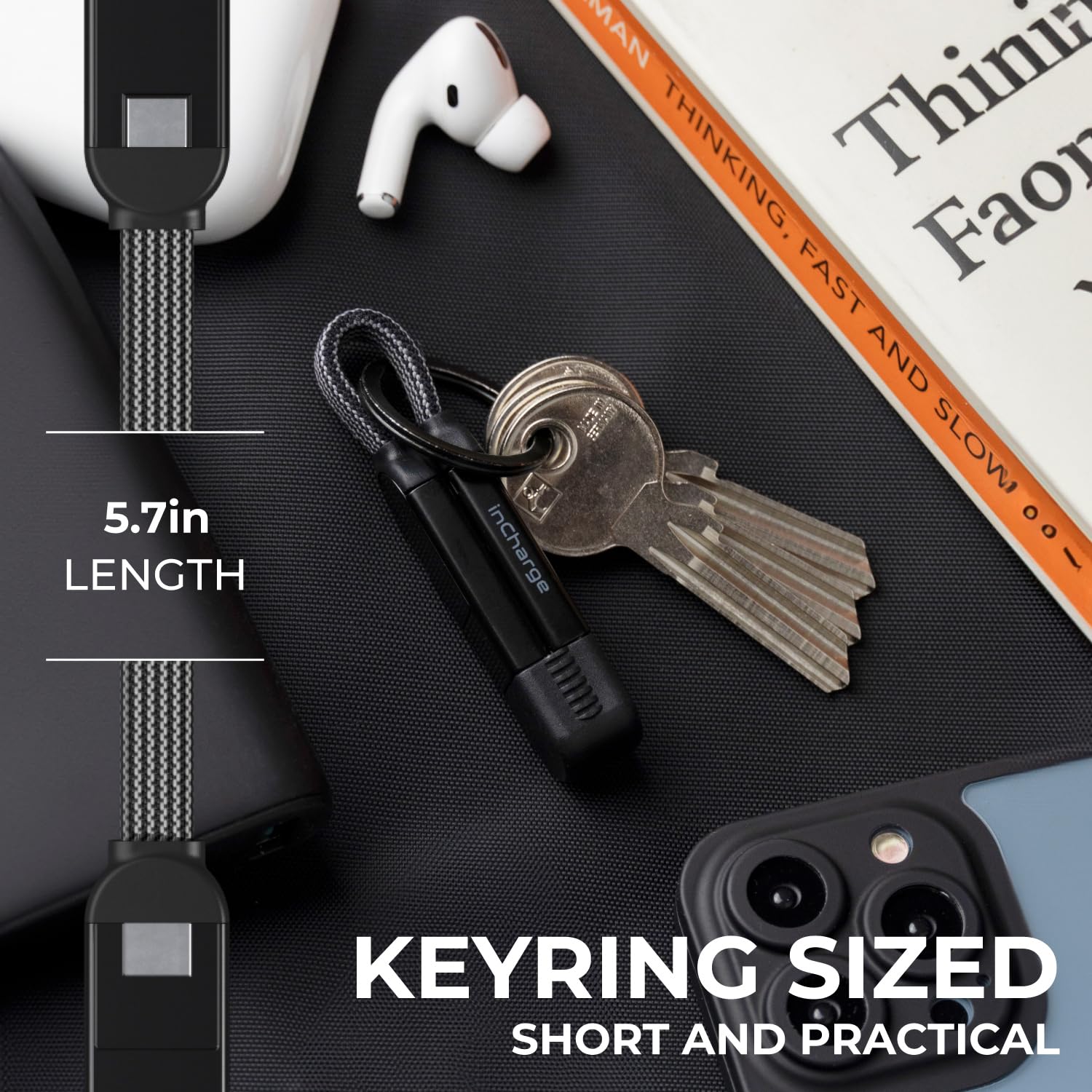 Rolling Square Incharge X, Multi Charging Cable, Portable Keychain Charger Cable, 6 In 1 With 100W Ultra Fast Charging Power, La