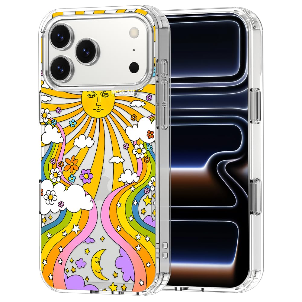 MOSNOVO for iPhone 17 Pro Max Case | Military Grade 6.6ft Drop Tested | Camera Control | Clear with 70s Psychedelic Groovy Art 