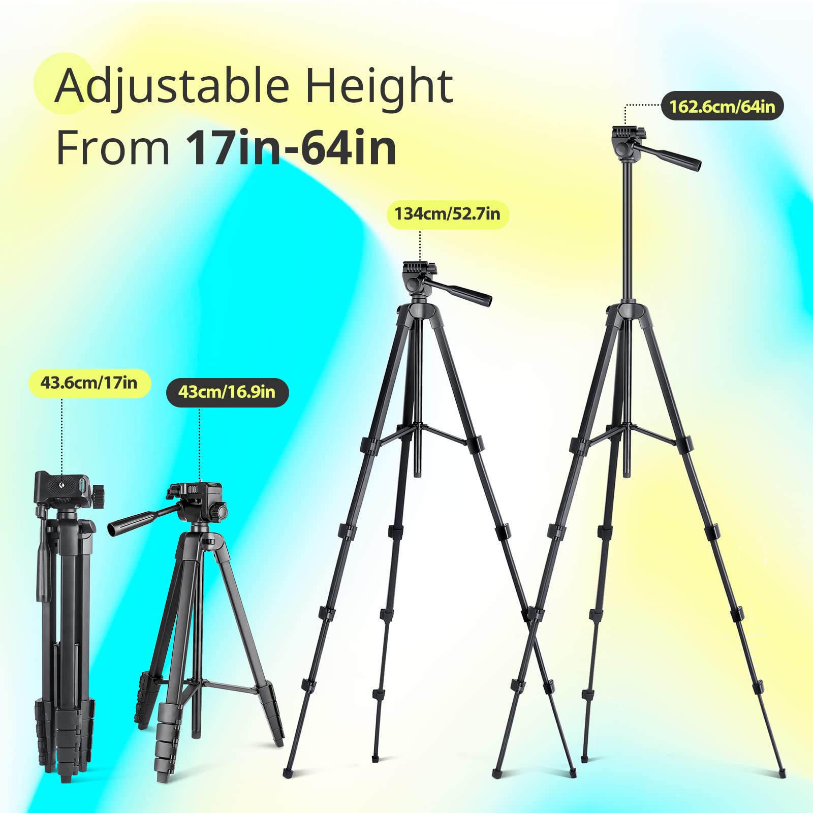 Sensyne 64' Camera Tripod Stand, Versatile Phone & Ipad Tripod With Wireless Remote And 2 In 1 Phone Holder For Selfie/Video Recording/Photo/Live Stream/Vlog
