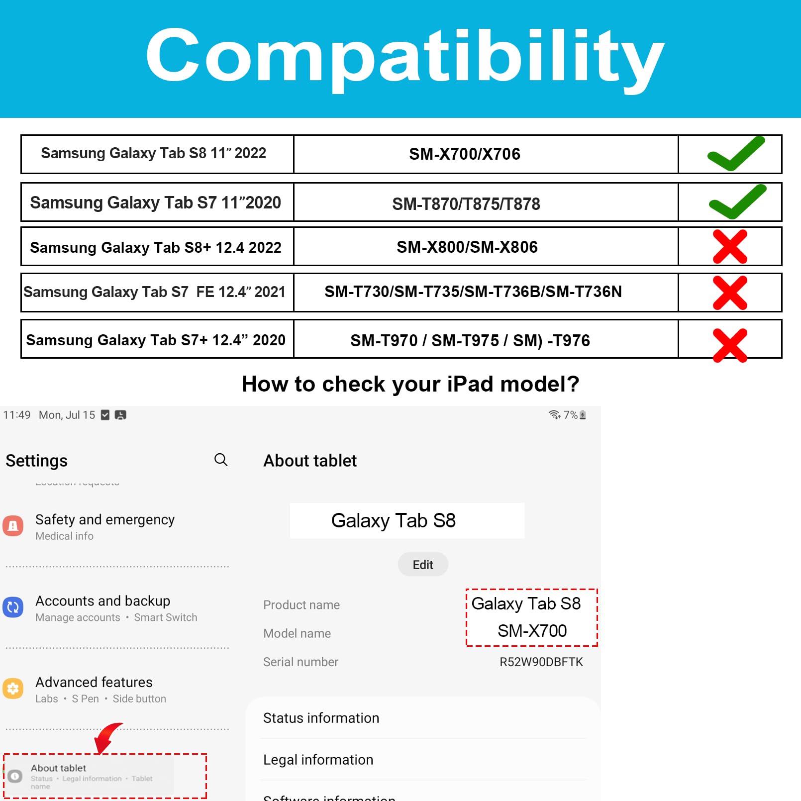 Case For Samsung Tab S7/S8 11 Inch 2022: Military Grade Shockproof Protective Tpu Cover For Galaxy Tablet S7 11 Inch 2020 W/Stan