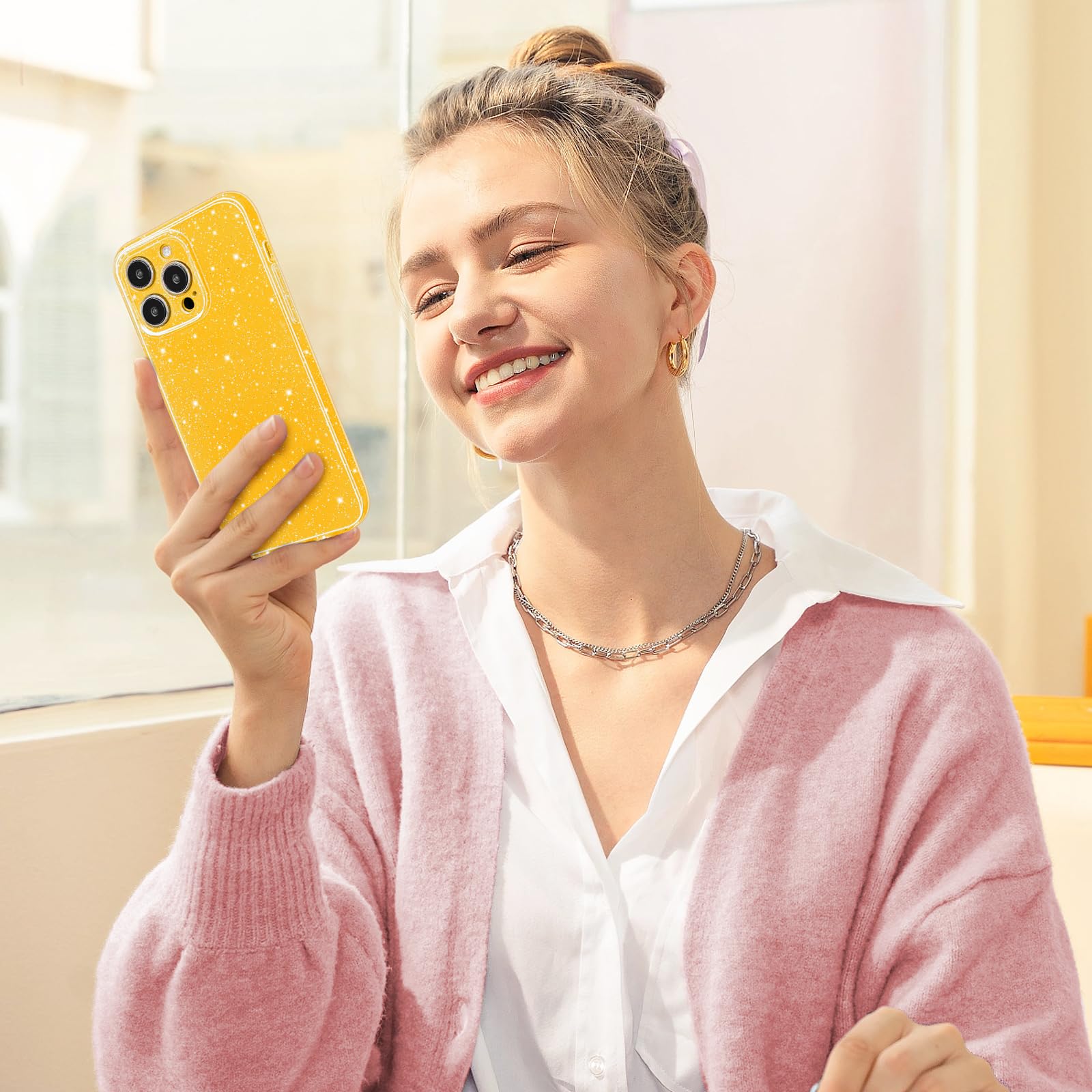 Hython Case For Iphone 13 Pro Case Glitter Cute Sparkly Shiny Bling Sparkle Phone Cases 6.1'', Thin Slim Fit Soft Tpu Bumper Sho