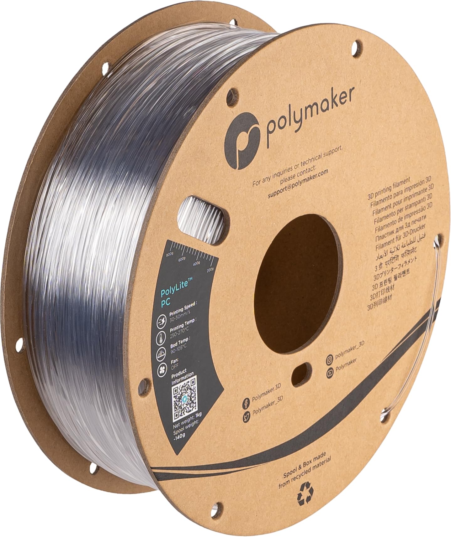 Polymaker Pc Filament 1.75Mm, Clear Polycarbonate Filament 1.75Mm 1Kg Cardboard Spool   Polylite Pc Filament Transparent, Strong
