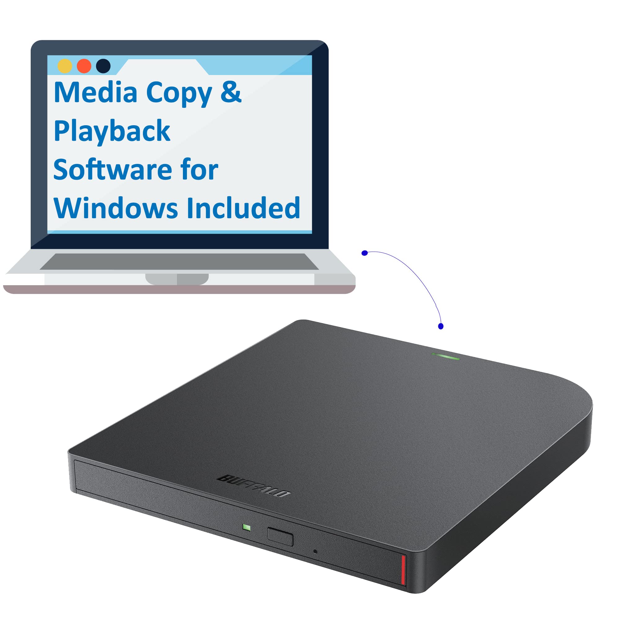BUFFALO MediaStation 6X Portable Type-C USB 3.2 (Gen 1) Blu-ray Drive/External, Plays and Burns Blu-Rays, DVDs, and CDs. Compati