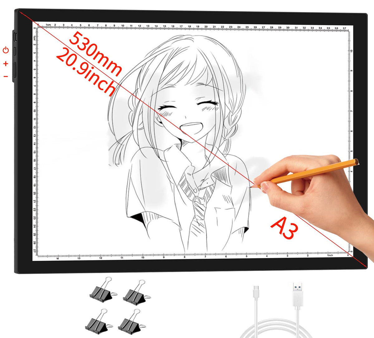 Welzk Light Board A3, 16.612.6Inchs Light Pad, Side Button Design, 9 Levels/Stepless Dimming, Super Bright Light Box Widely For