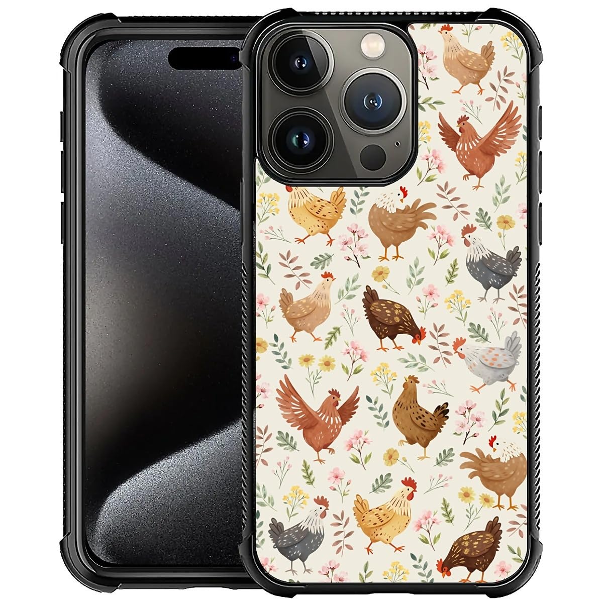Deaorew for iPhone 16 Pro Case | Classic Slim Cover Design | Countryside Chicken Flowers