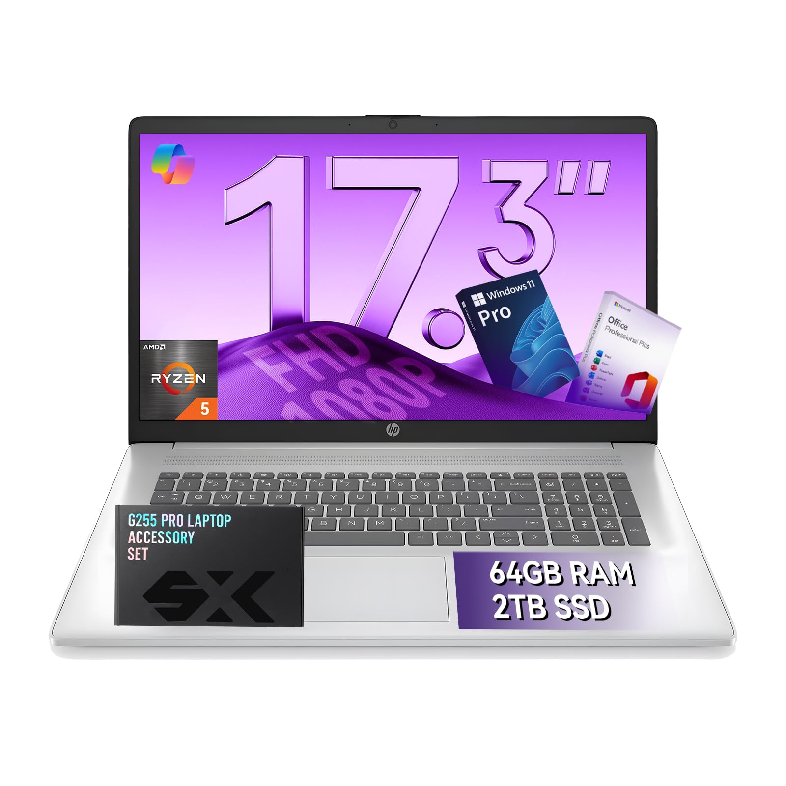 Hp 17 Inch Laptop For Business And Students, Ms Office Lifetime - Wins 11 Pro, Amd Ryzen 5 (Beats I7-1165G7), 17.3'' Fhd, Copilo