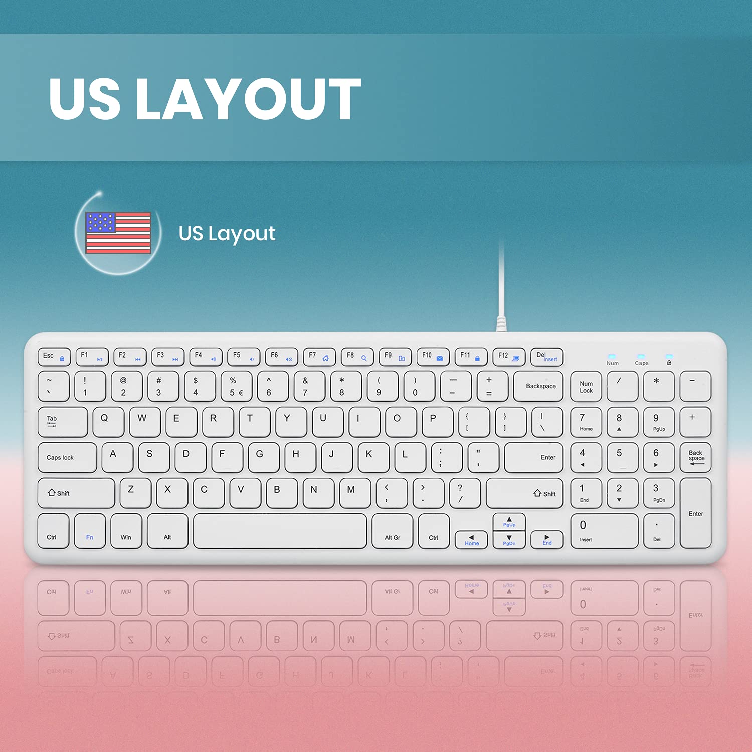 Perixx Periboard 213W Wired Quiet Usb Scissor Keyboard   14.45X4.76X0.70 Inches   Compact Design With Number Pad   White   Us En