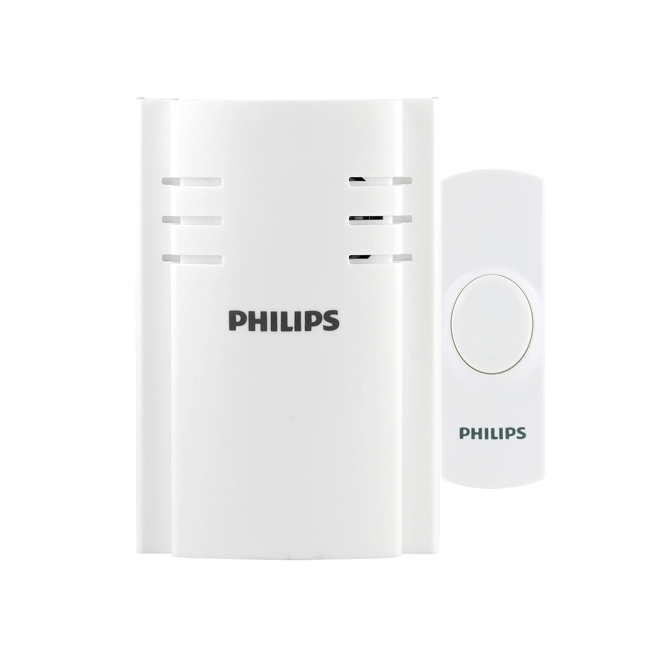 Philips Wireless Doorbell Kit, Plug In Reciever, 1 Push Button, 8 Melodies, 4 Volume Levels, 150 Ft Range, White, Des2180W/27