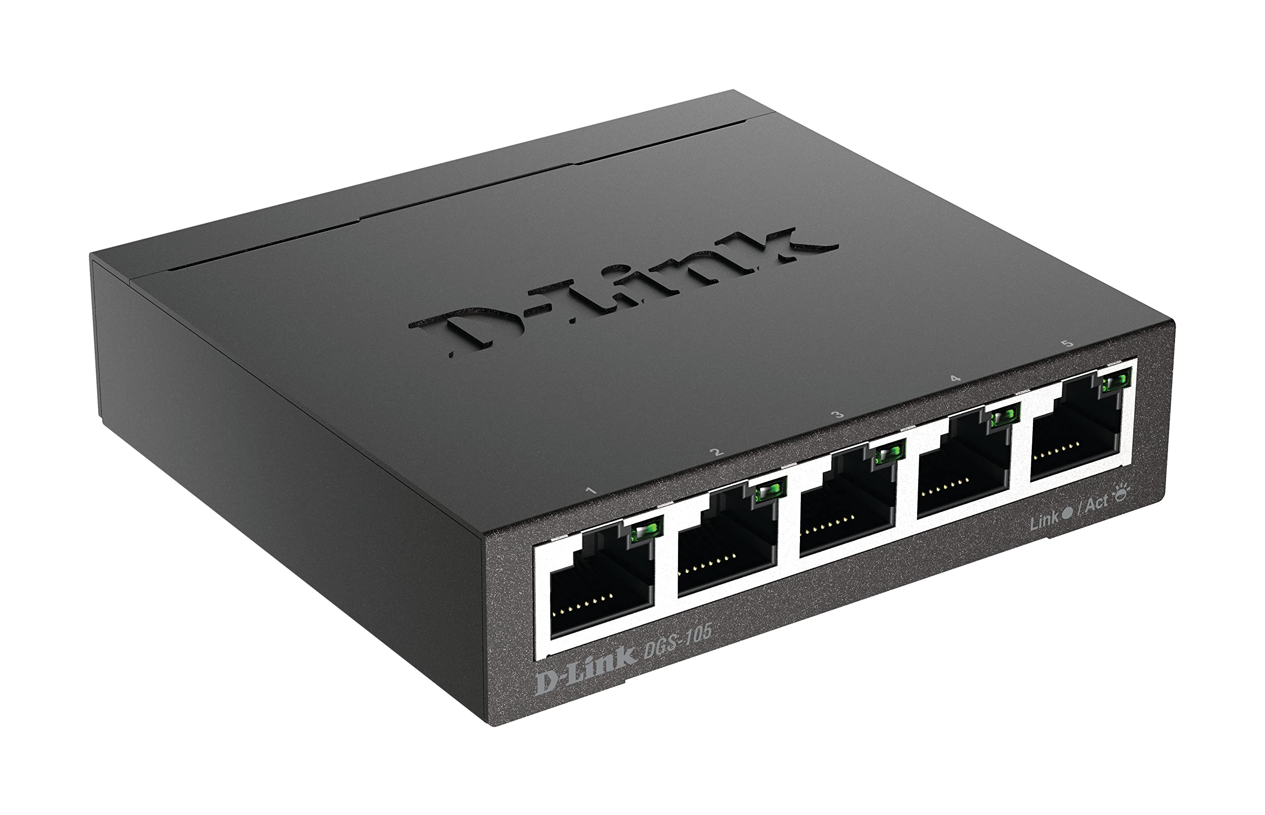 D-Link DGS-105/B 5-Port Gigabit Unmanaged Metal Desktop Switch 10/100/1000 Mbit/s - UK Version, Black DGS-105/B