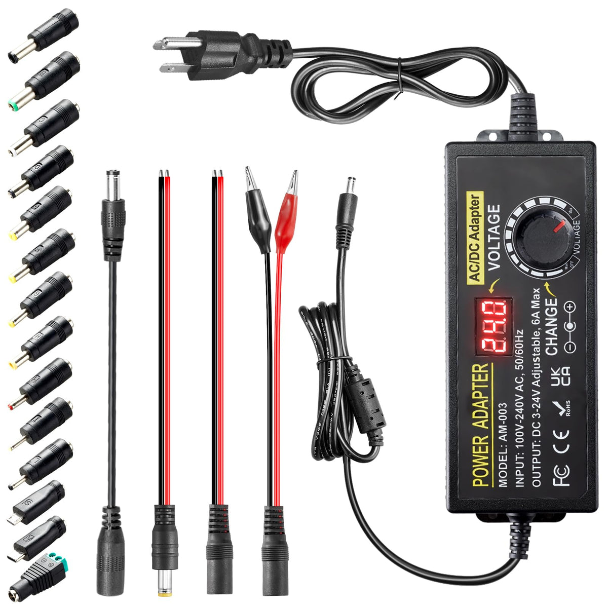 3V~24V 6A 144W Adjustable Power Supply 3V 5V 6V 9V 10V 12V 15V 18V 20V 24V Universal Variable Switching Power Ac/Dc Adapter,100V