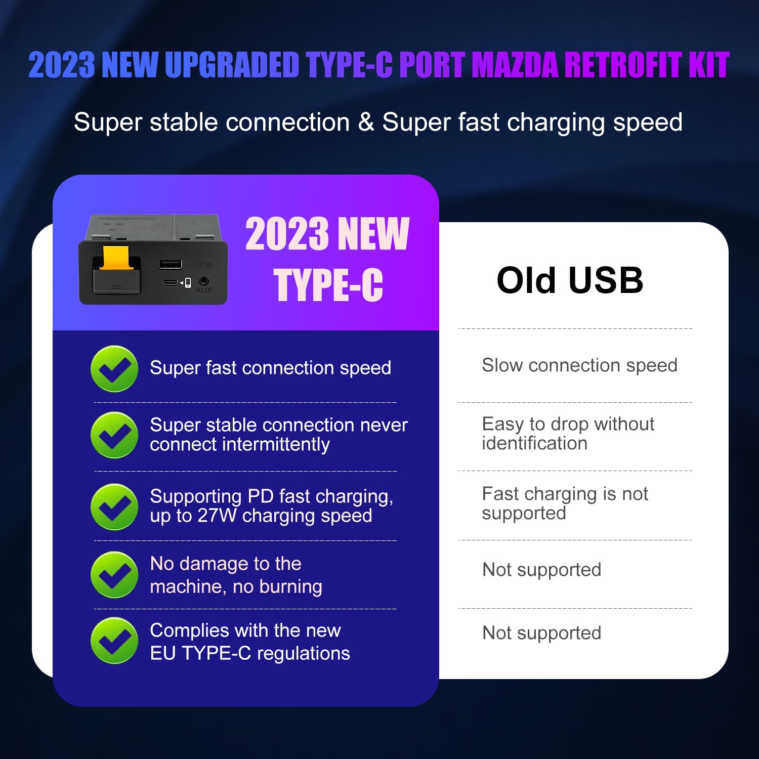 Type-C Mazda Apple Carplay & Android Auto Hub Oem Usb Retrofit Kit For Mazda 2/3/6/Cx3 Cx5/Cx8/Cx9/Mx5/Miata 2014-2019 With Mzd