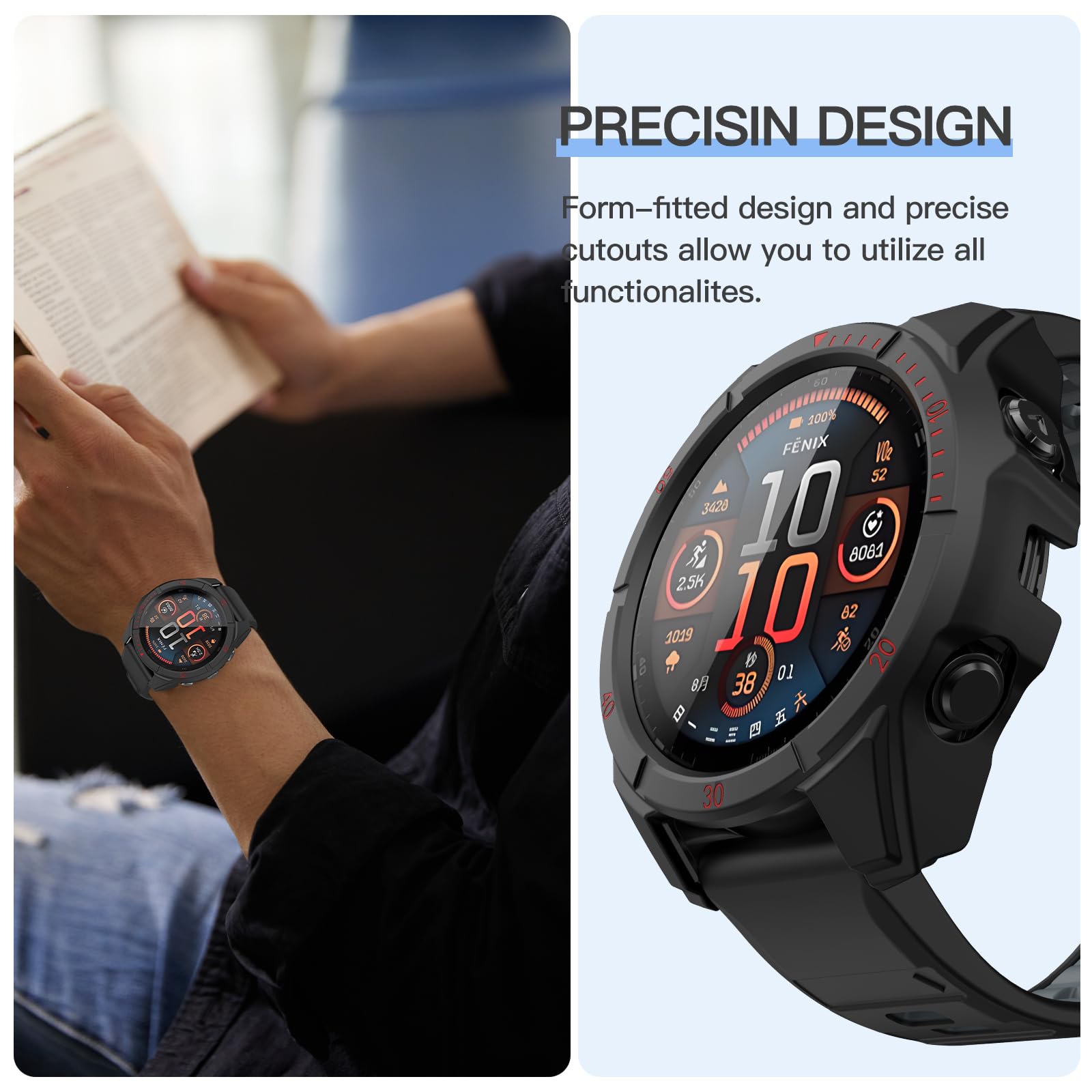 Overstep Case Cover For Garmin Fenix 8 51Mm Solar - Waterproof, Anti-Scratch Tpu Bumper With Built-In Hd Tempered Glass Screen P