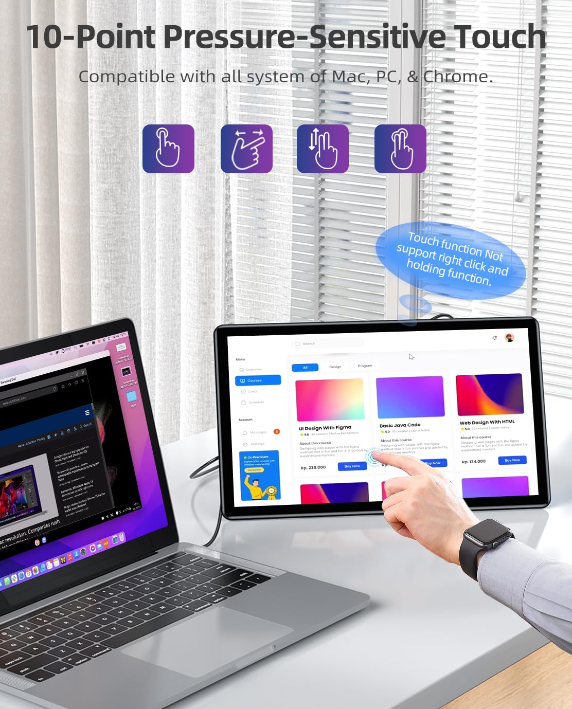 Uperfect Y Portable Monitor Freestanding Touchscreen, 15.6''Fhd 1080P Ips Screen With Adjust Kickstand, 2000:1 Contrast Ratio, 100% Srgb W/Standard Hdmi/Usb 3.0/Type C, Built In Speaker/Ambient Light