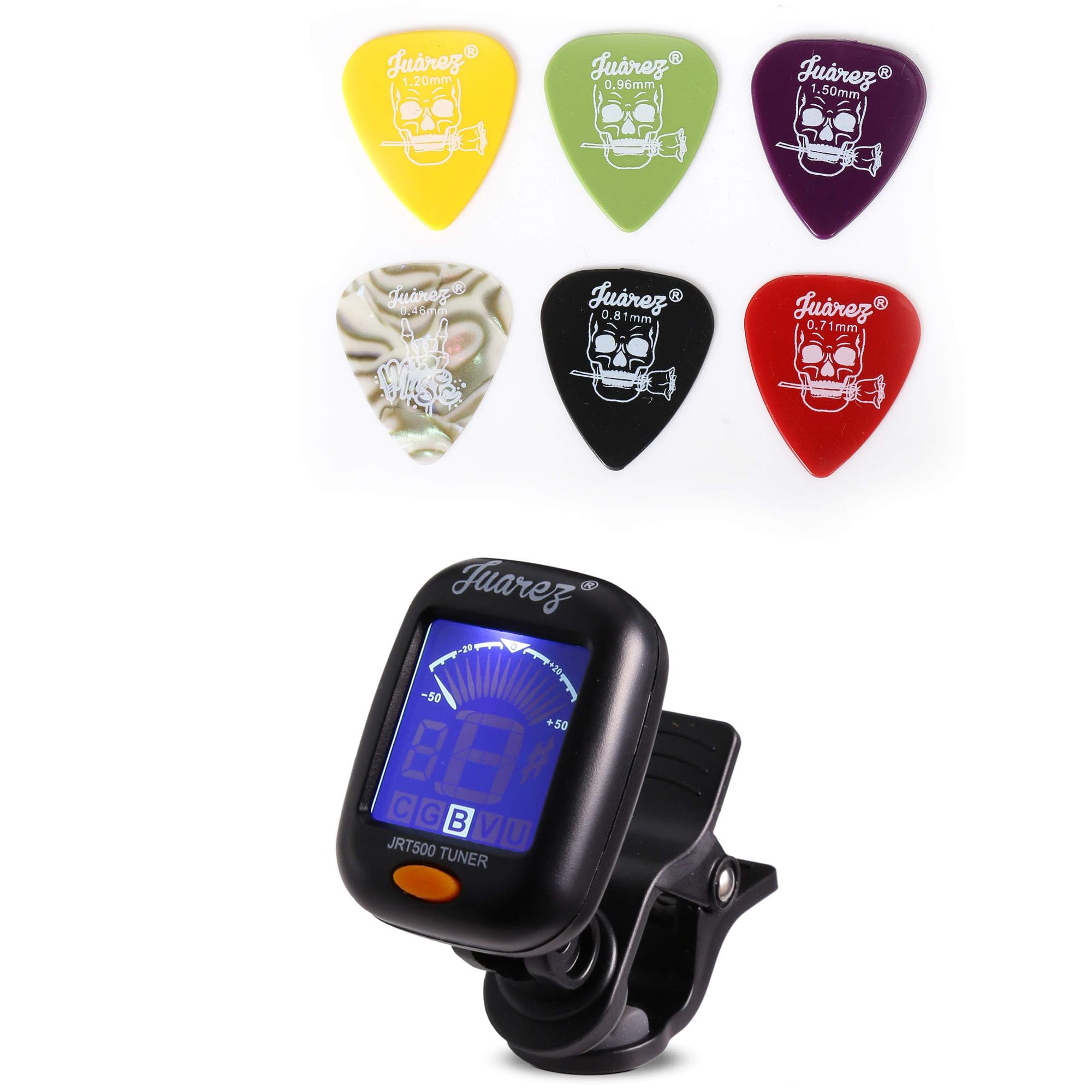 Jurez OneHanded Trigger Guitar Metal Capo Combo With Jrt500 Premium Guitar/Ukulele Tuner  Quick Change, Durable Zinc Alloy, Pre