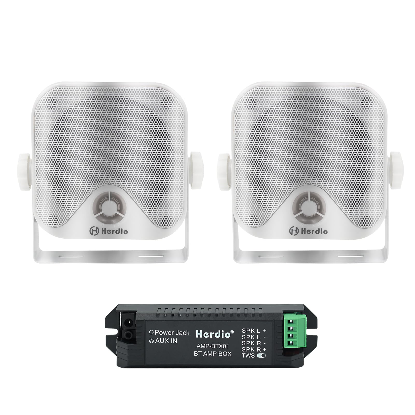 Herdio 4 Inches Marine Box Bluetooth Speakers  Compact Waterproof Audio Sound System With 100 Watt Power For Boat Golf Cart Jeep