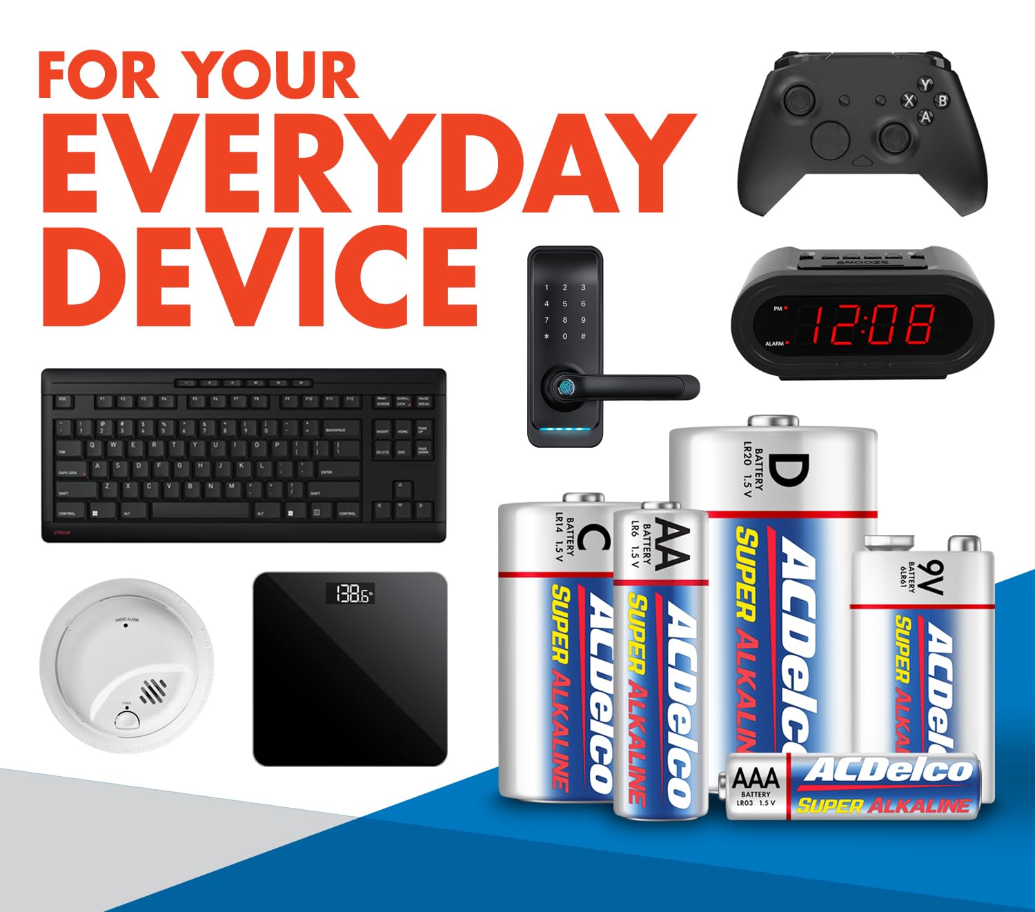 Acdelco 12 Count 9 Volt Batteries, Maximum Power Super Alkaline Battery, 7 Year Shelf Life, Recloseable Packaging