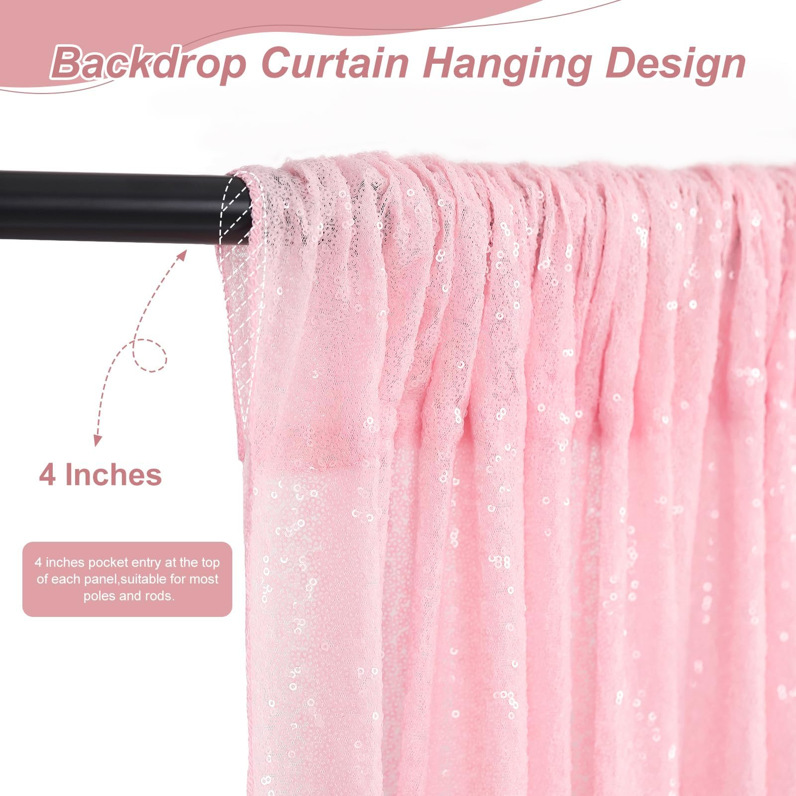 Pink Sequin Curtains 6 Pcs 2Ftx8Ft Sequin Photo Backdrop Wedding Glitter Fabric Backdrops Birthday Party Cake Table Background C