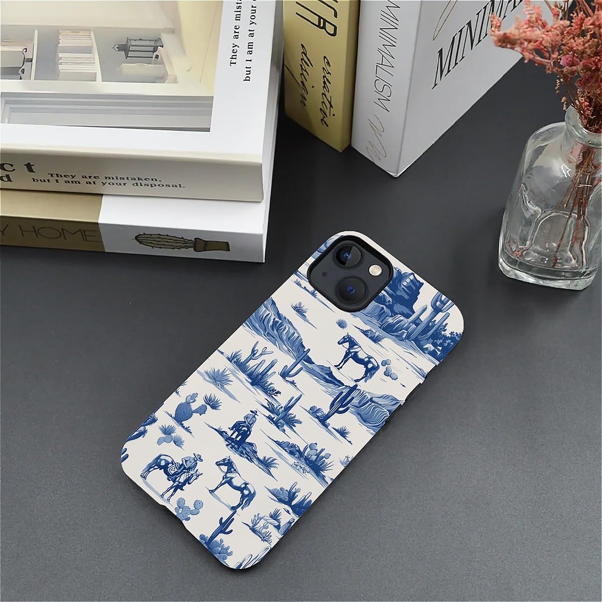 Fkbrcl4U For Iphone 15 Case, Hybrid 2-Layer Silicone Protective Matte Case For Girl Women Western Cowboy Horse Cow Desert Cacti