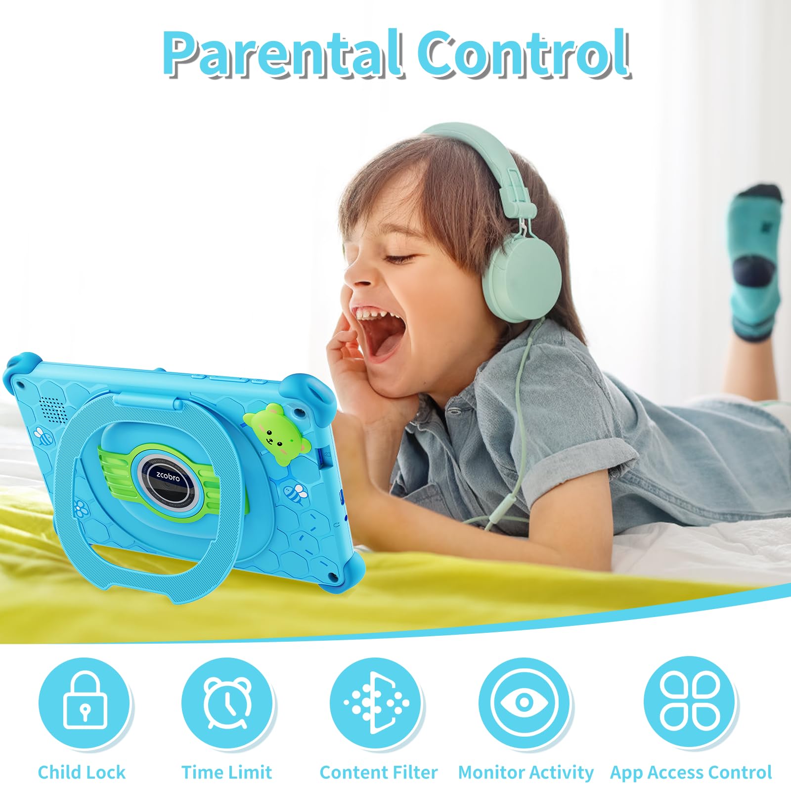 Zcobro Kids Tablet 7 Inch Toddler Tablet For Kids 32Gb Kids Android Tablet With Case Wifi Bluetooth, Gms, Parental Control, Dual