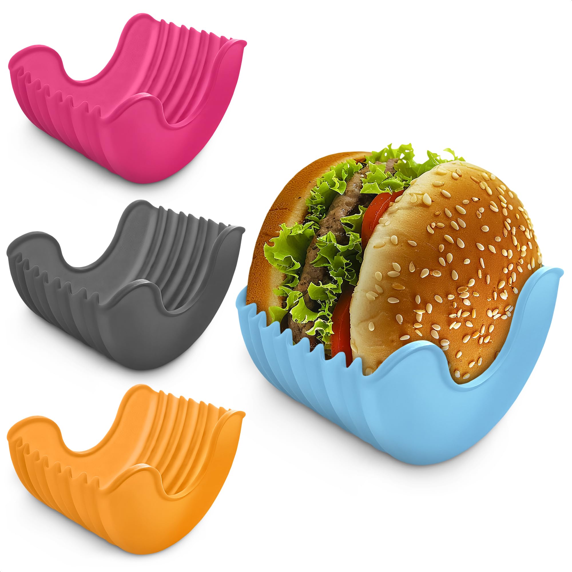 4Pcs Burger Holder Silicone Burger Holder For Eating   Reusable Hamburger Holders For Eating Washable Sandwich Holders   Reusabl