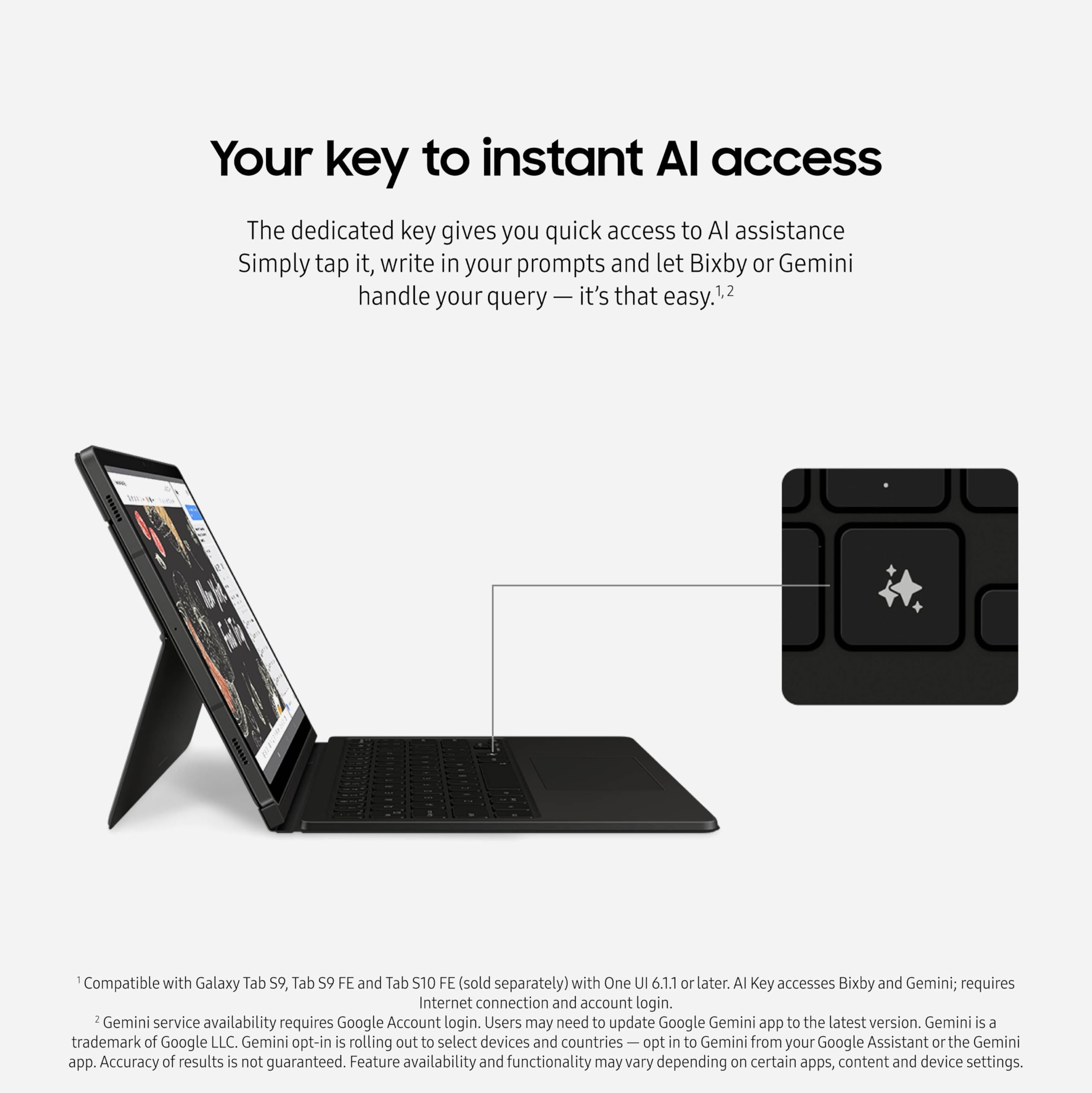 Samsung Galaxy Tab S9 | S9 Fe | S10 Fe, Fe Book Cover Keyboard Ai Key For Galaxy Tab S10 Fe, Detachable Platform, Pc-Like Experi