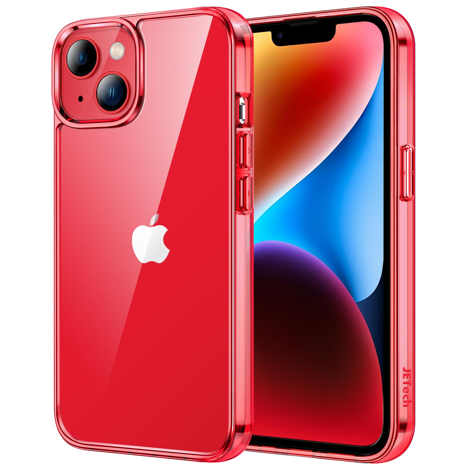 Jetech Case For Iphone 14 Plus 6.7 Inch, Non Yellowing Shockproof Phone Bumper Cover, Anti Scratch Clear Back (Red)