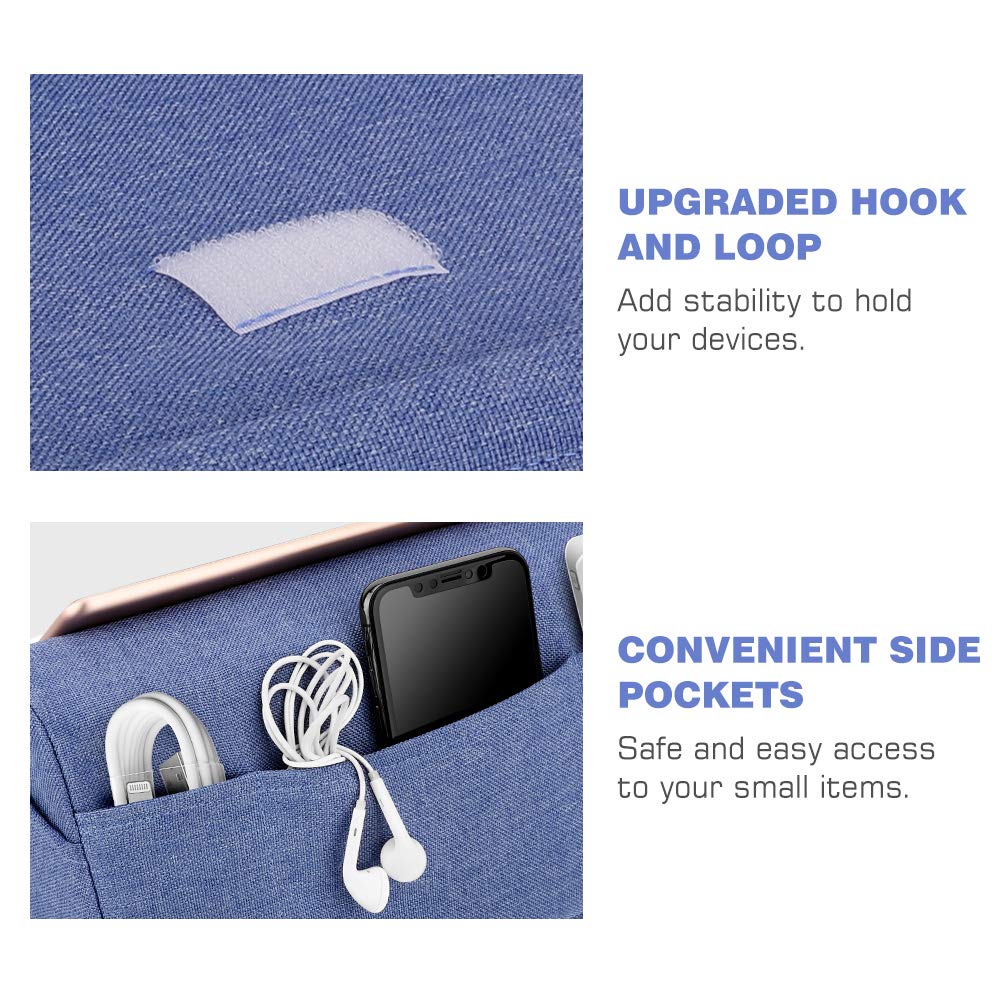 MoKo Tablet Pillow Stand, Soft Bed Pillow Holder, Fits up to 11' Pad, Fit with iPad 10th,iPad Pro 11 2022, New iPad Air 4 10.9/Air 3, iPad Pro 11/10.5/9.7, Mini 5 4, Galaxy Tab S6/ S7 11', Denim Blue