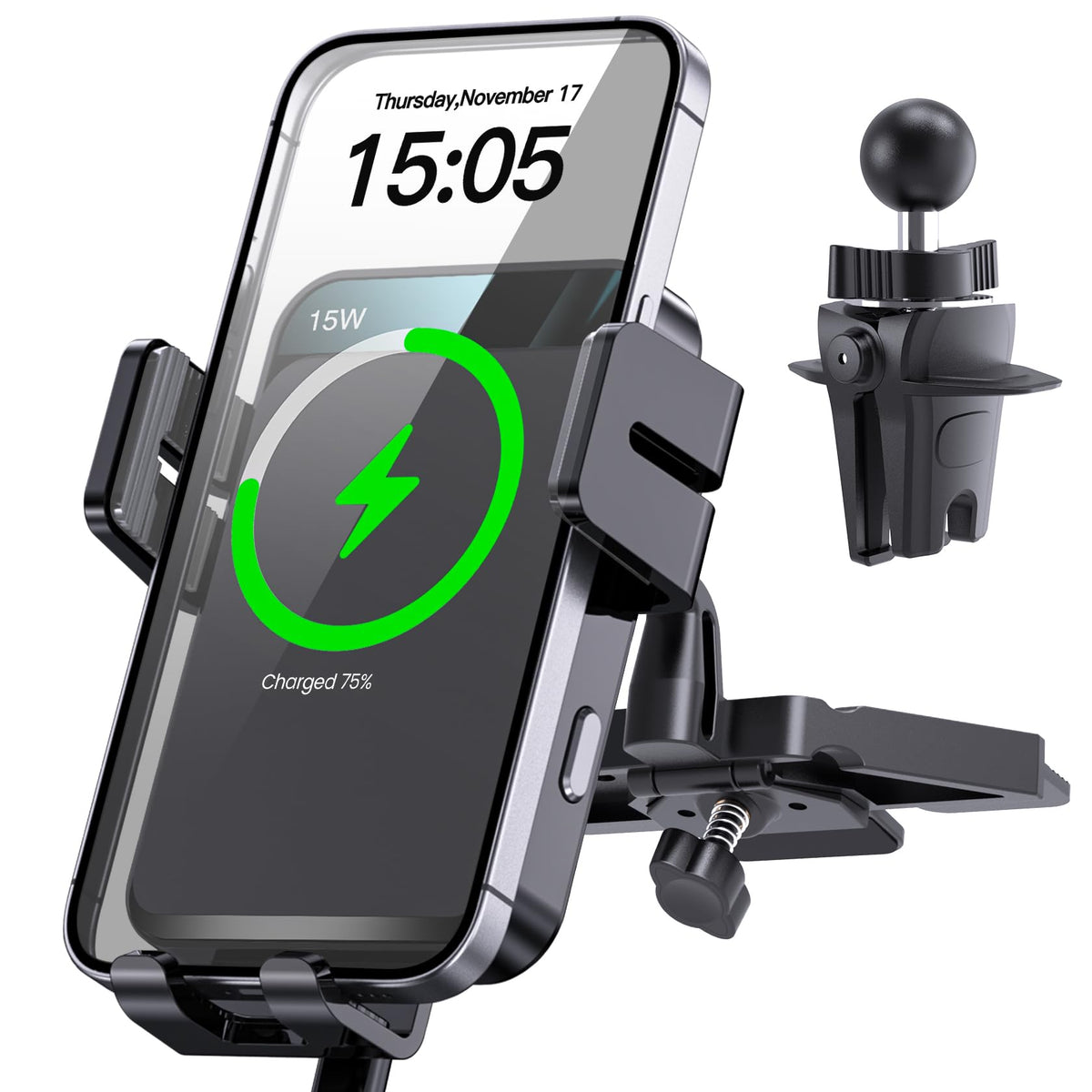 Mokpr Wireless Car Charger, Auto Clamping Car Mount 15W/10W/7.5W Fast Charging Cd Slot Air Vent Car Phone Mount Fit For Iphone 1