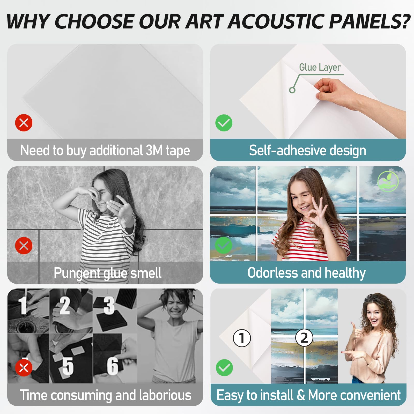 Atawlege 8 Pack Art Acoustic Panels, 48''X32'' Self Adhesive Soundproof Wall Panels, Decorative Sound Absorbing Panel, Acoustic