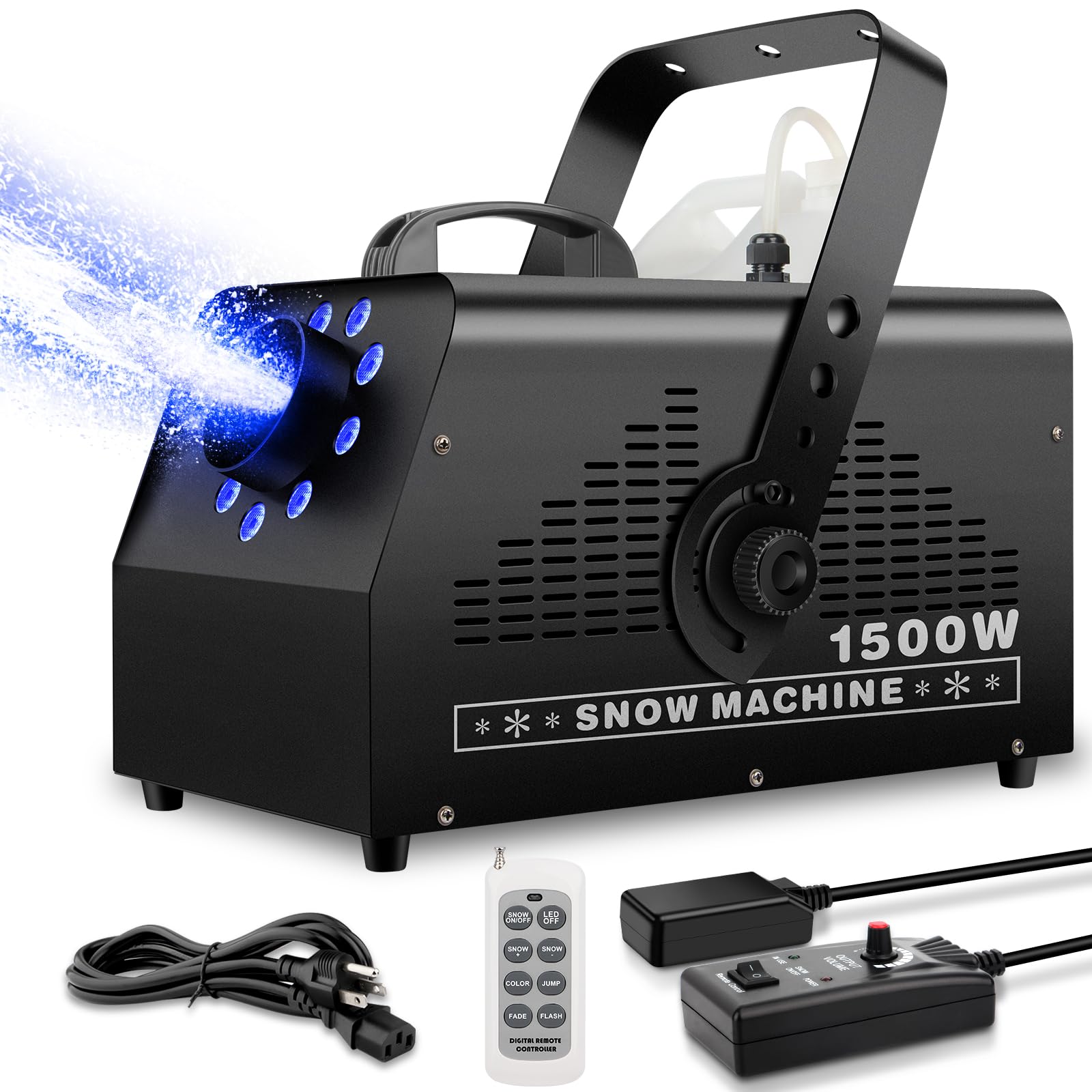 Snow Machine With 9Leds Light For Party   Yeesite 1500W Snow Making Machine With 7 Color Lights Effect Snowflake Maker Remote Co