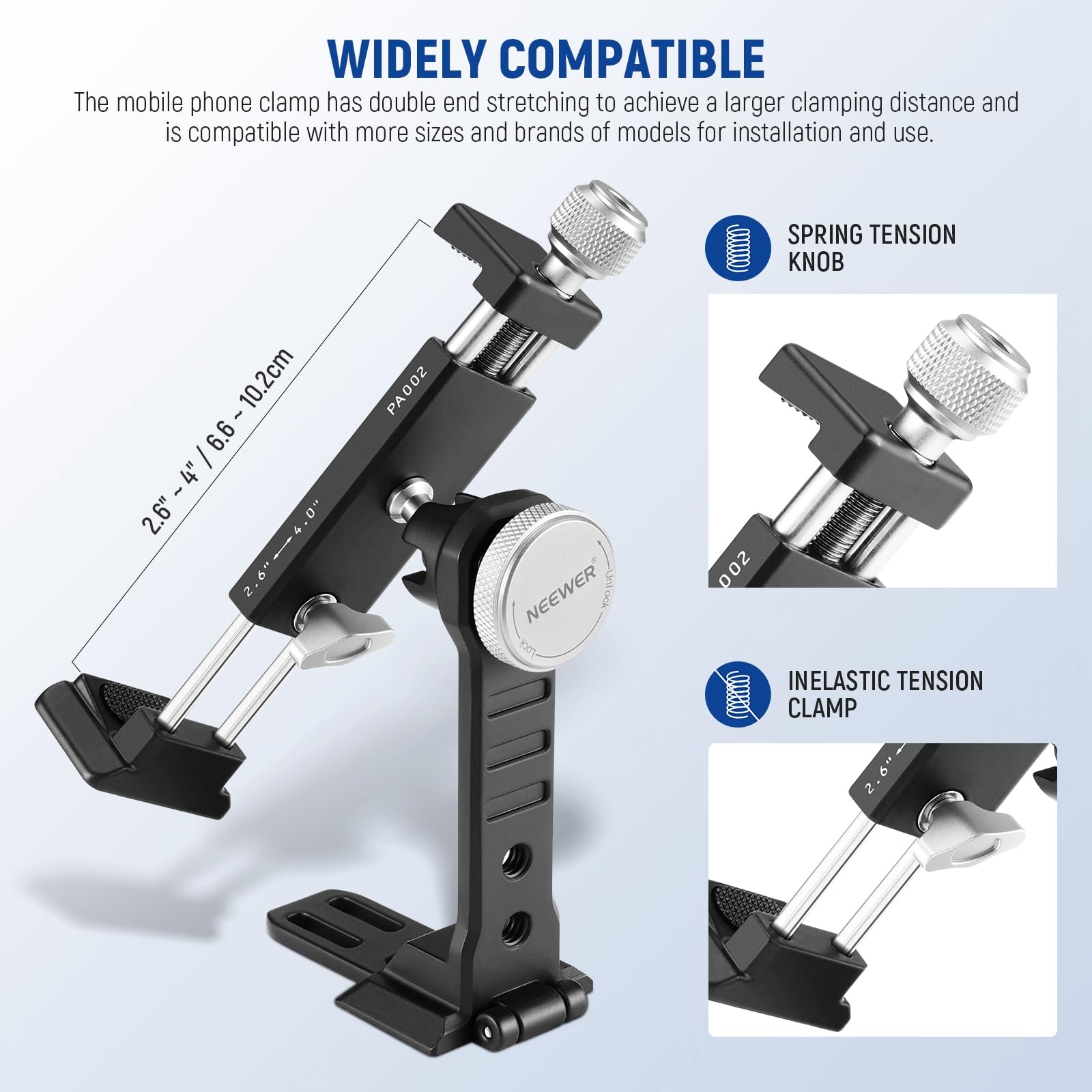 Neewer Smartphone Tripod Mount Aluminum Alloy, 360 Rotatable Phone Stand Holder Clamp With Cold Shoe And Arca Base Compatible Wi