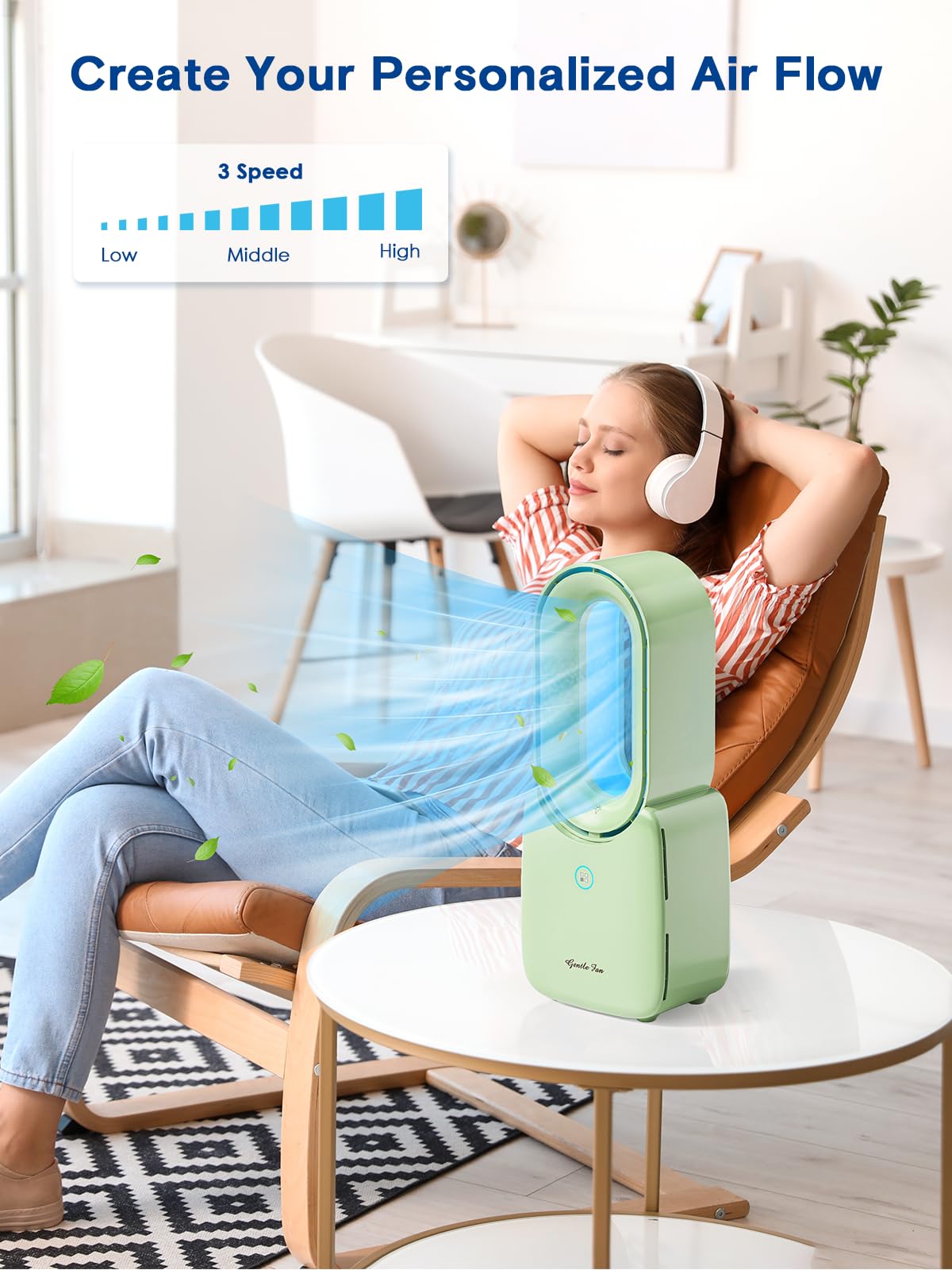 Let'Me Desk Fan, 11.8 Inch Portable Bladeless Fan Small Personal Cooling Fan With 5 Colors Touch Control Led Light, Quiet Usb Ta