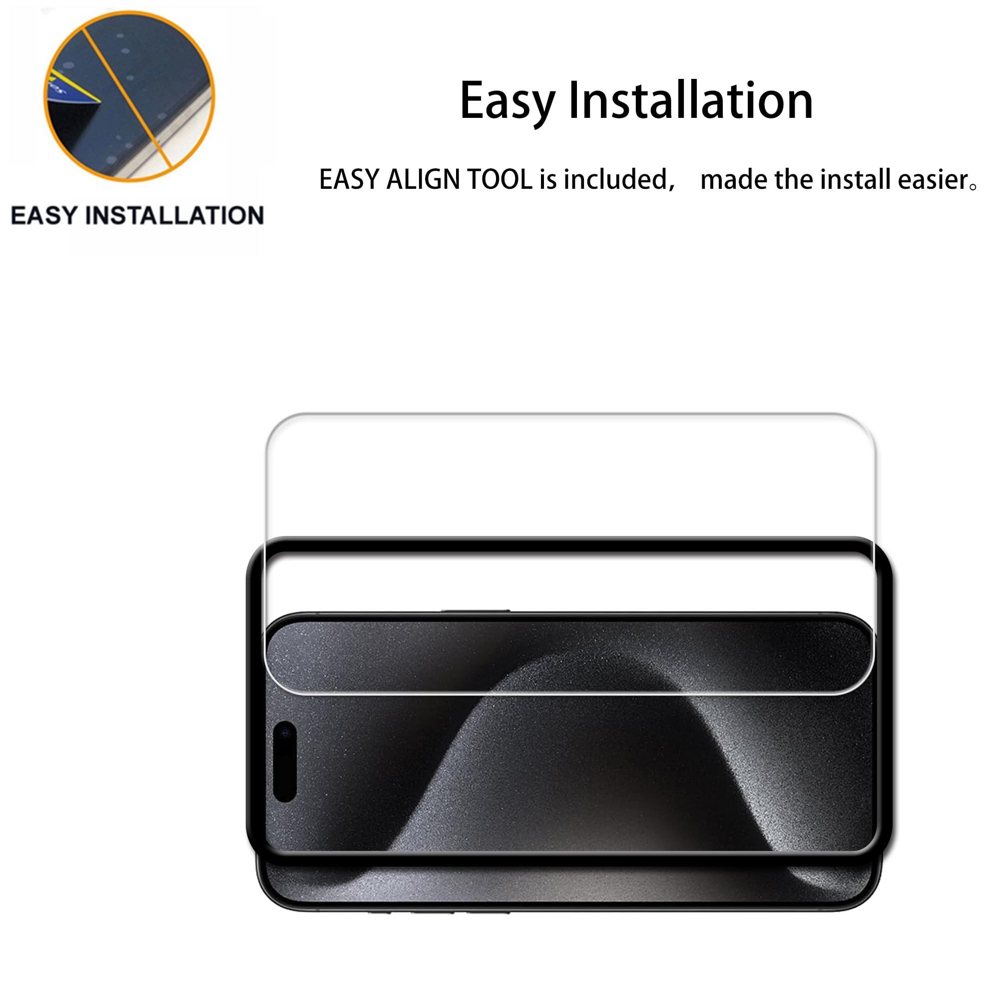 Hkkais Screen Protector For Iphone15 Pro Max Tempered Glass Film With Easy Alignment Tool 3 Pack